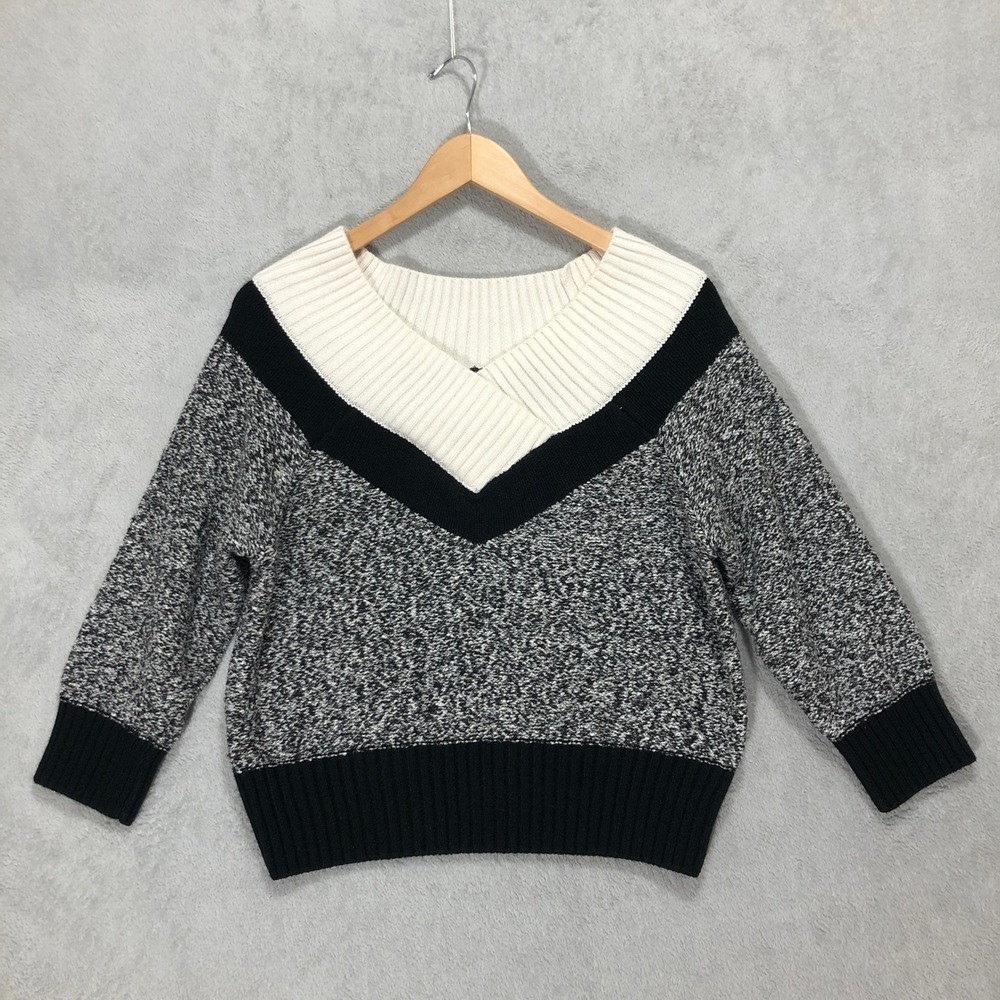 7th Avenue NY&Co V-Neck Sweater Color Block Pullover Knit Top XL